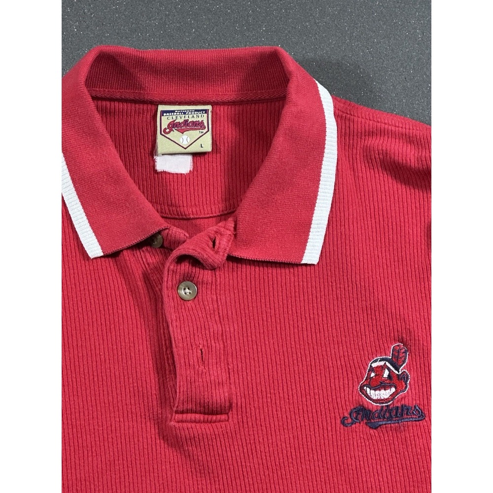 Vintage Cleveland Indians Knit Red Polo Large With Embroidered Chief Wahoo - Picture 8 of 8
